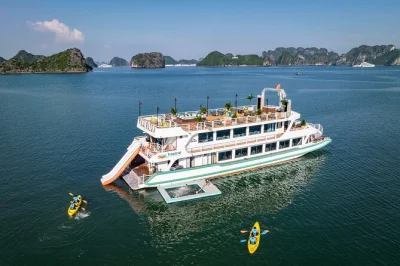 Escape hanoi for lan ha bay and cat ba island with a cruise, buffet lunch, kayaking, and an electric car cave adventure—includes hotel pickup and sunset party.