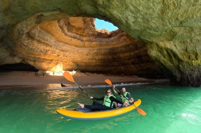Feel the thrill of kayaking from carvalho beach to benagil cave in a cozy group, with expert guides and free 4k photos—includes all gear and local stories.