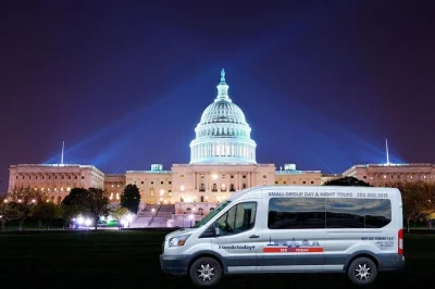 Feel the glow of washington dc’s monuments on a small group night tour. walk the national mall, see the white house, and pause at illuminated memorials. includes pickup.