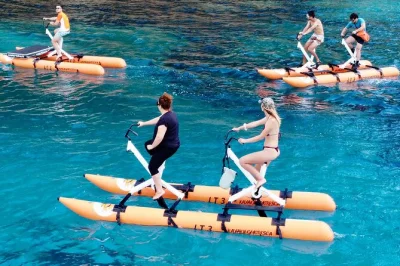 Entdecke sardiniens küste mit dem hydrobike, beobachte delfine, schnorchle im klaren wasser und genieße einen echten sardischen aperitif. ideal für familien und naturliebhaber.