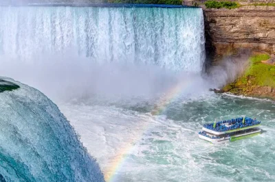 Niagara falls erleben: spritzige fahrt mit maid of the mist, stürmischer walk auf der hurricane deck im cave of the winds und alle drei wasserfälle hautnah sehen – express-tour mit abholung.