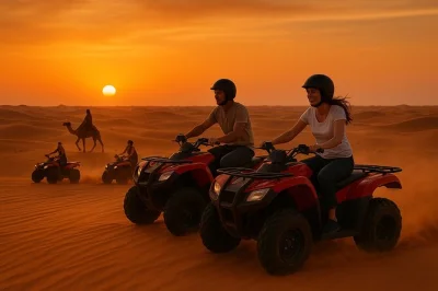 Erlebe die al lahbab wüste in dubai mit quad-touren, kamelritten, sandboarding und einem bbq-dinner. inklusive hoteltransfer und lokalem guide.