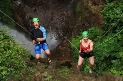 Feel the rush of canyoning in la fortuna with waterfall rappels, the monkey drop, wildlife sightings, and a fresh lunch. includes hotel pickup and expert guides.