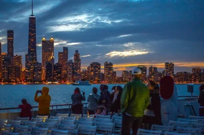Feel the city fade into gold on a lake michigan sunset cruise from chicago river, with skyline views, local guide, and indoor or outdoor seating included.
