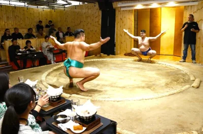 Feel the energy of sumo up close in tokyo’s asakusa, watch retired wrestlers, enjoy all-you-can-eat chicken hot pot, and take home a souvenir photo—includes meal & photo.