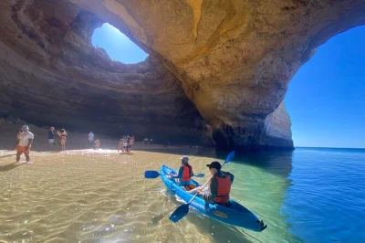 Feel the algarve coast up close on a small-group benagil cave kayak tour with a native guide, hidden beaches, and gopro photos included. book your spot now.