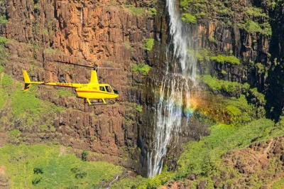 Kauaʻi, chutes manawaiopuna “jurassic”, canyon de waimea, falaises de la nāpali coast : survolez l’île en hélicoptère privé portes ouvertes avec guide local et narration en direct.