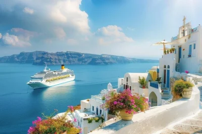 Step off your cruise & skip the sky tram lines in santorini. small group tour with pickup, firostefani, oia, megalochori village, perivolos beach, and timely return.