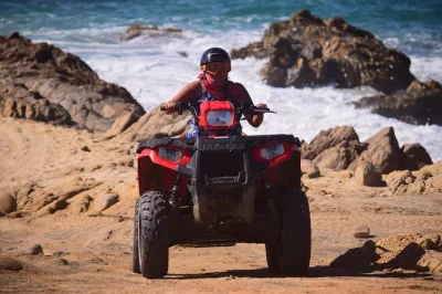 Feel the baja wind on a migrino beach atv tour, ride desert trails to the pacific, see ancient cacti, and end with tequila tasting. includes pickup and gear.