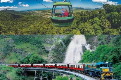 Erlebe die kuranda scenic railway, gleite mit der skyrail über den regenwald, entdecke die märkte von kuranda und entspanne am palm cove strand. inklusive abholung und kleingruppenführung.