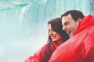 Feel the roar of niagara falls up close with a boat ride, tunnel walk behind horseshoe falls, and views from the whirlpool rapids deck. includes hotel pickup.