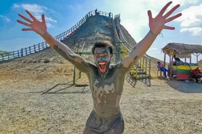 Float in the totumo mud volcano near cartagena, enjoy a private tour with snacks, local guide, and hotel pickup. relax, laugh, and let the mud do its magic.