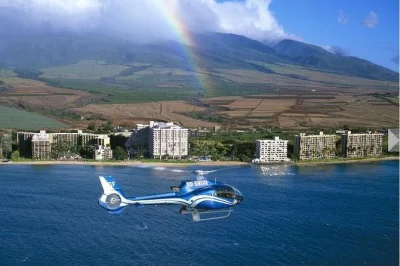 Feel the curves of maui’s road to hana in a luxury limo-van, swim at black sand beaches, and fly by helicopter over waterfalls. small group, with lunch included.
