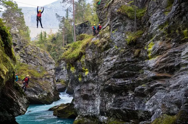 Canyoning in Valldal: Via-ferrata, cliff jumps and ziplining