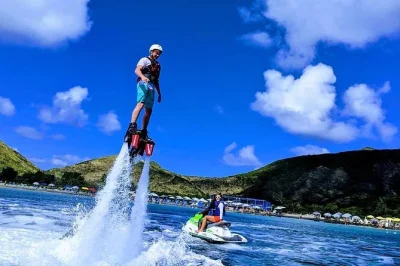Try flyboarding in st kitts with a local guide. includes all equipment, helmet, and a 30-minute session right off the beach. book your adventure today.