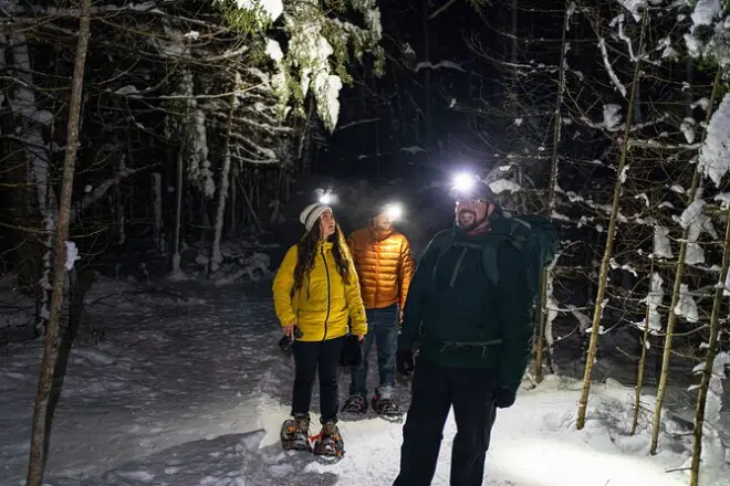 Cena in baita e racchette da neve notturne nel parco di Gatineau