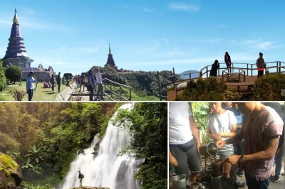 Entdecke den doi inthanon nationalpark mit wasserfällen, den zwillingspagoden und einem karen-dorf bei einer geführten tagestour ab chiang mai. inkl. abholung, mittagessen und leichter wanderung.
