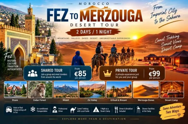 2-Day Fez to Merzouga Desert Tour: Camel Trekking & Camp