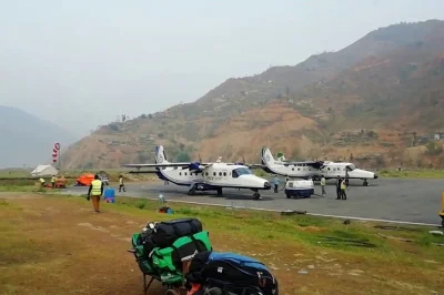 Travel from manthali airport to kathmandu by shared bus, passing through local towns and scenic highways. includes pickup near ramechhap airport gate. book now.