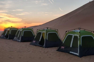 Liwa oasis in abu dhabi: Übernachtung im wüstencamp mit 4x4 transfer, bbq-dinner, frühstück und spektakulärem sonnenaufgang. jetzt wüstenabenteuer buchen!